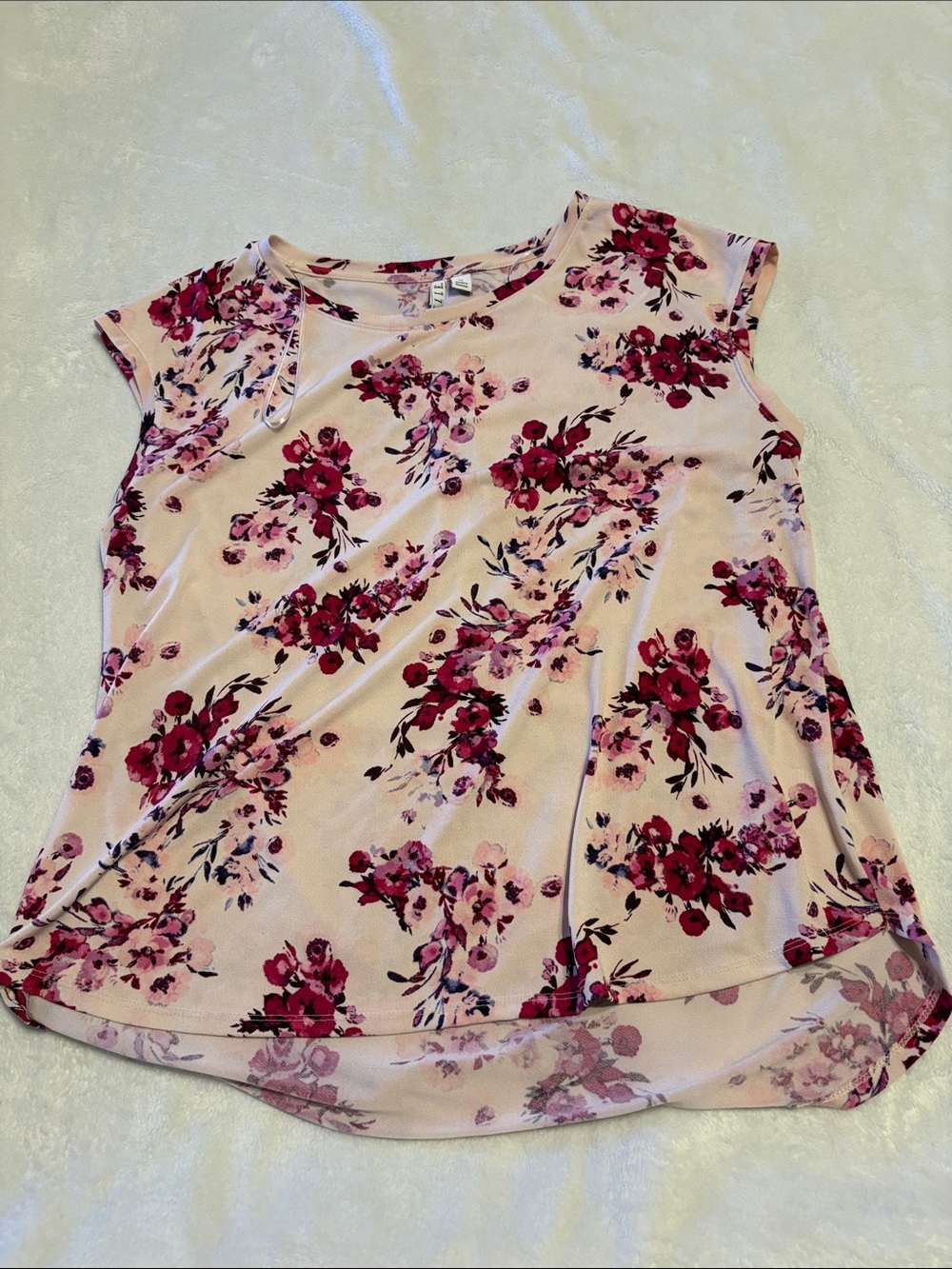 Elle Pink Floral Cap-Sleeve Tee with Magenta Print